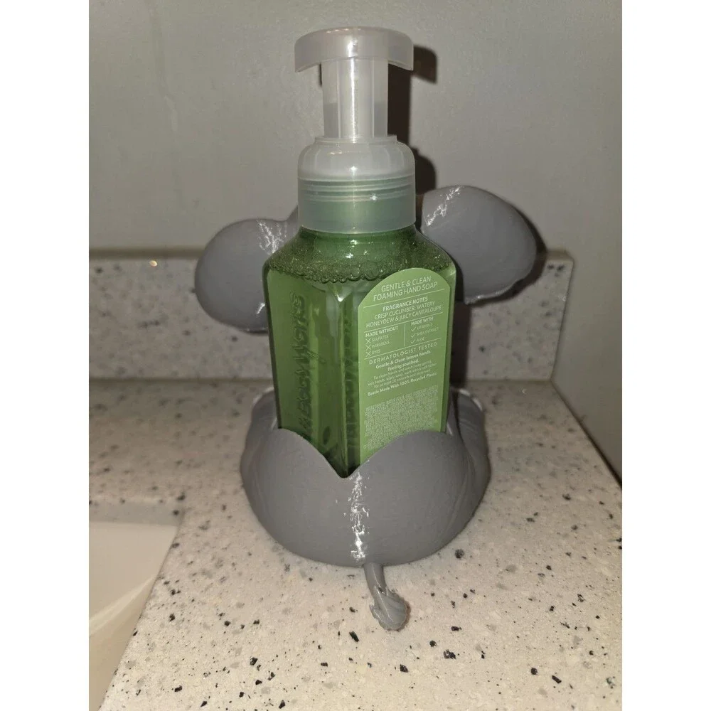 Grey Elephant Soap Holder Foaming Bottle Stand Cute Bathroom Sink Decor